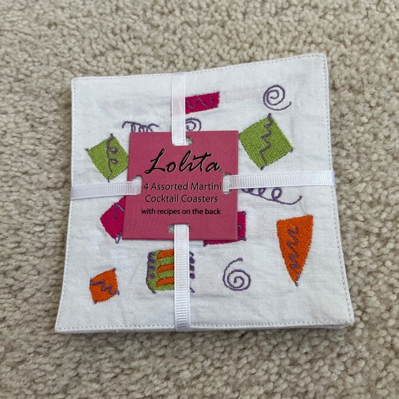 Lolita 4 Assorted Martini Cocktail Coasters with recipes on back - Picture 1 of 2